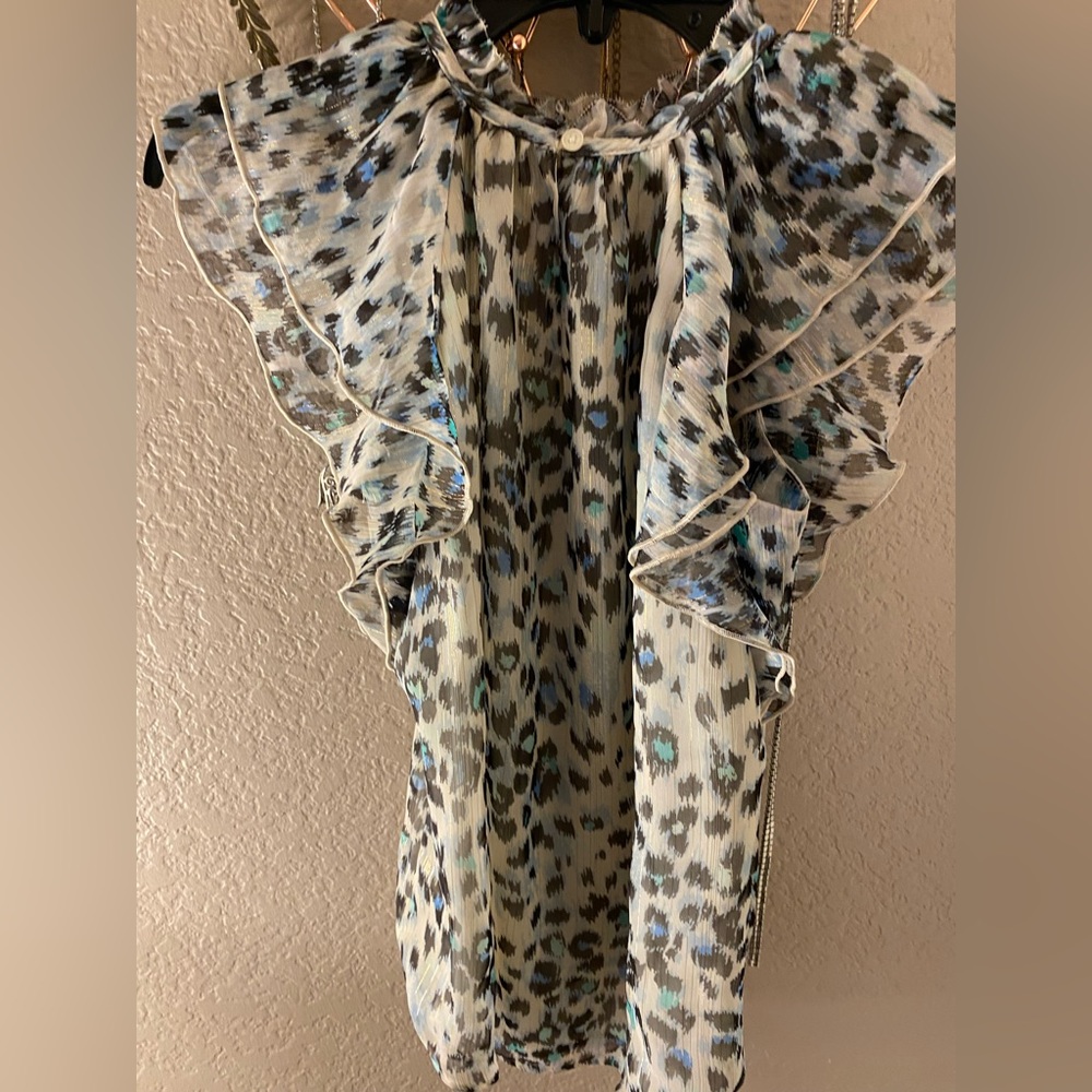 LOFT Shimmer Animal Print Ruffle Shell - Picture 3 of 5